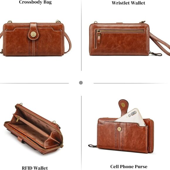 Vegan Leather Crossbody Bags for Women Small Cell Phone Purse RFID Blocking Clut - Picture 6 of 6